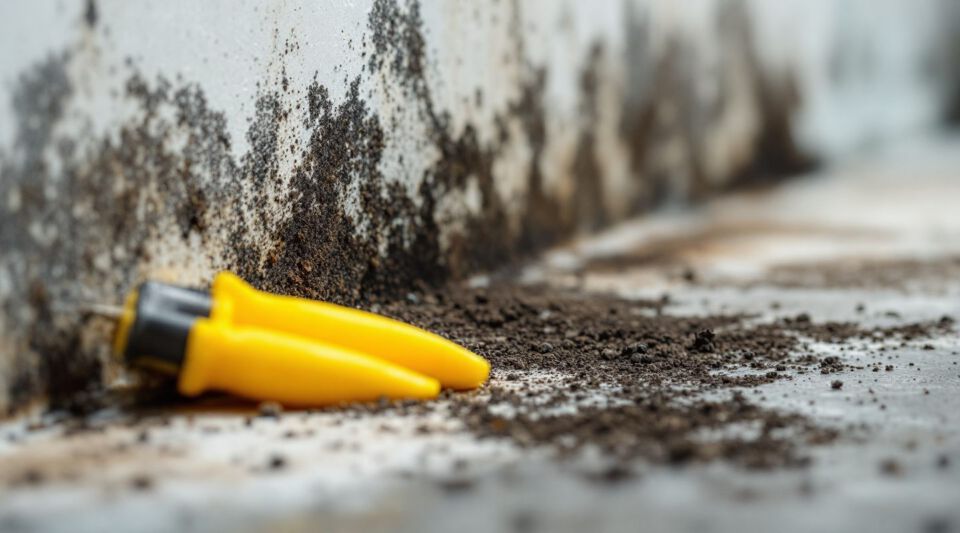 A wide-angle view of a clean crawl space floor completely covered in a thick, white plastic vapor barrier with concrete foundation walls.